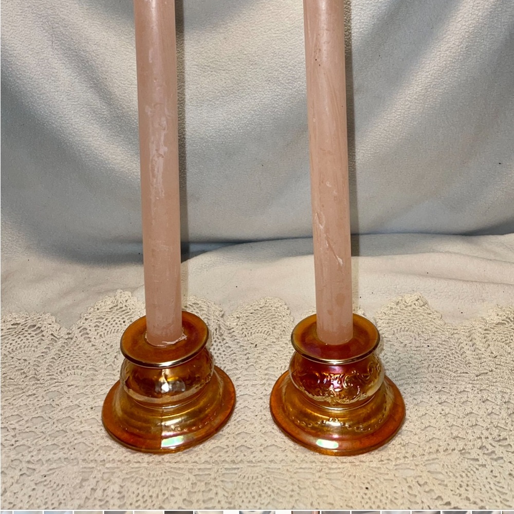 Vtg marigold Carvinal glass two candles holders.